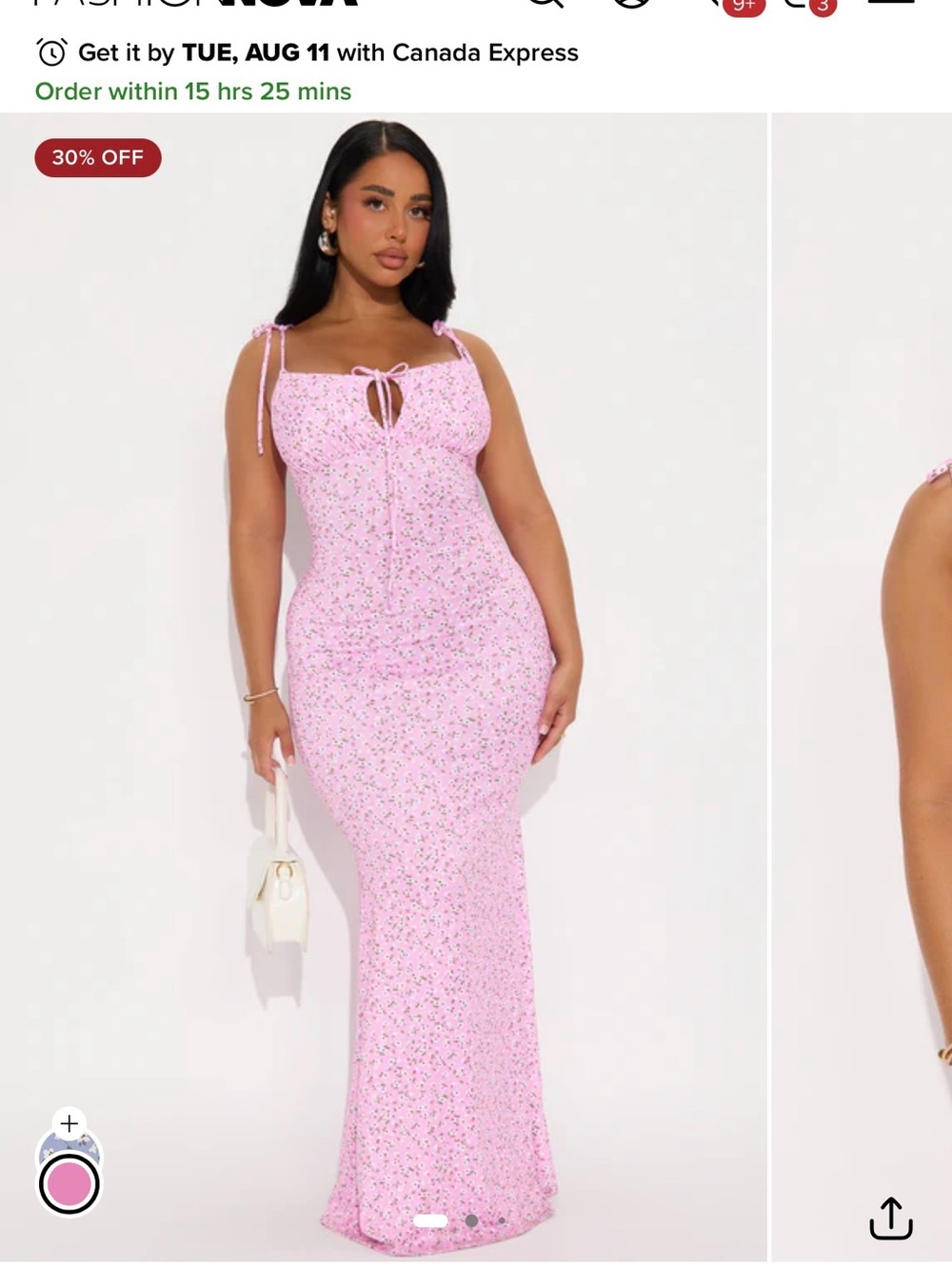 Fashion Nova Tie-Shoulder Pink Floral Maxi Dress size medium